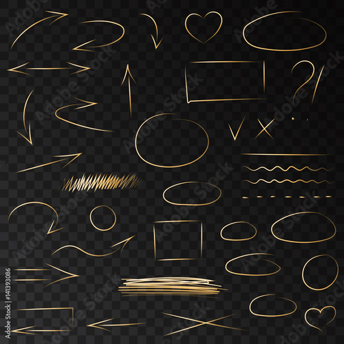 Hand  drawn  neon  golden  arrows, circles  and highlighter  lines.