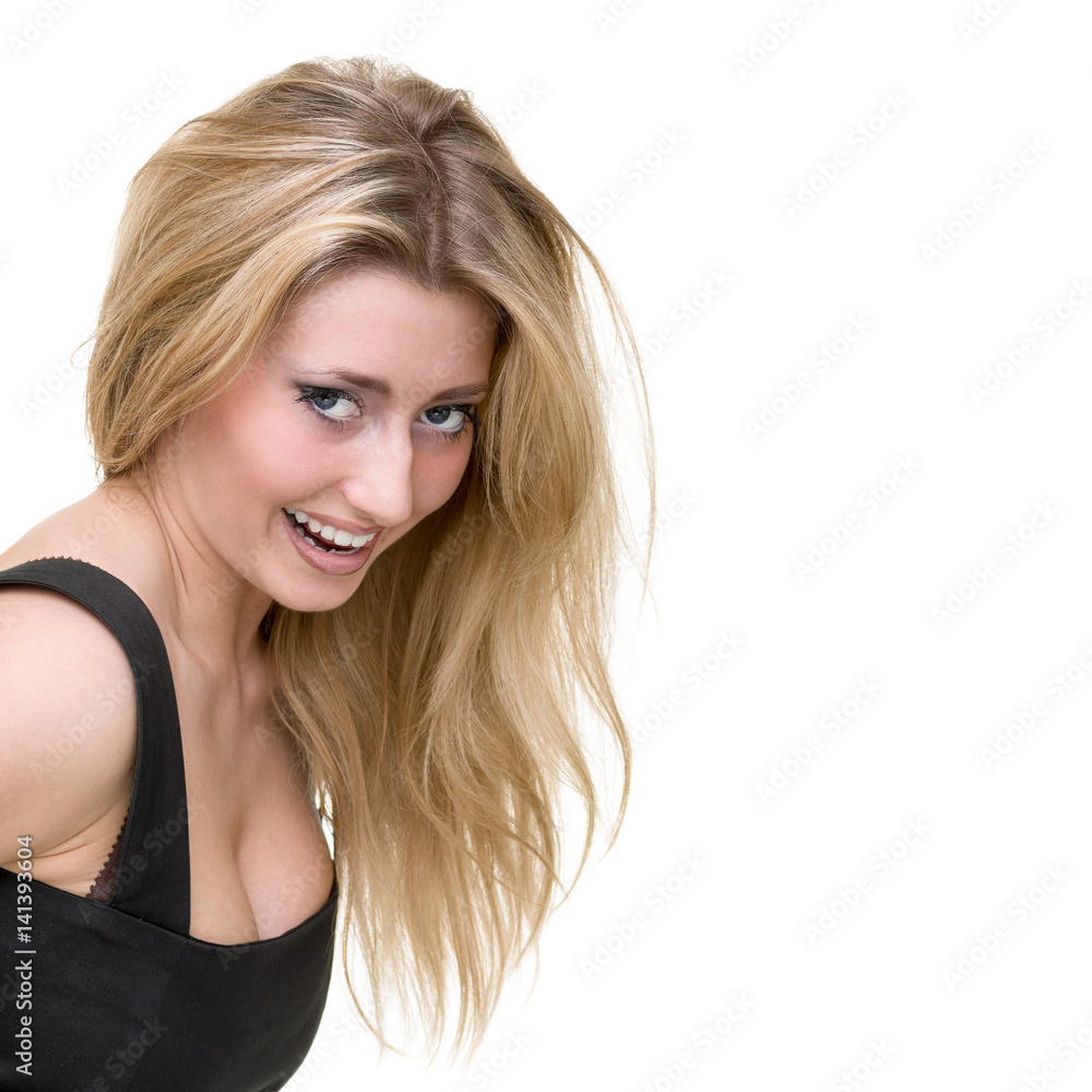 beautiful coquette young woman, isolated on white beautiful coquette young woman, isolated on white