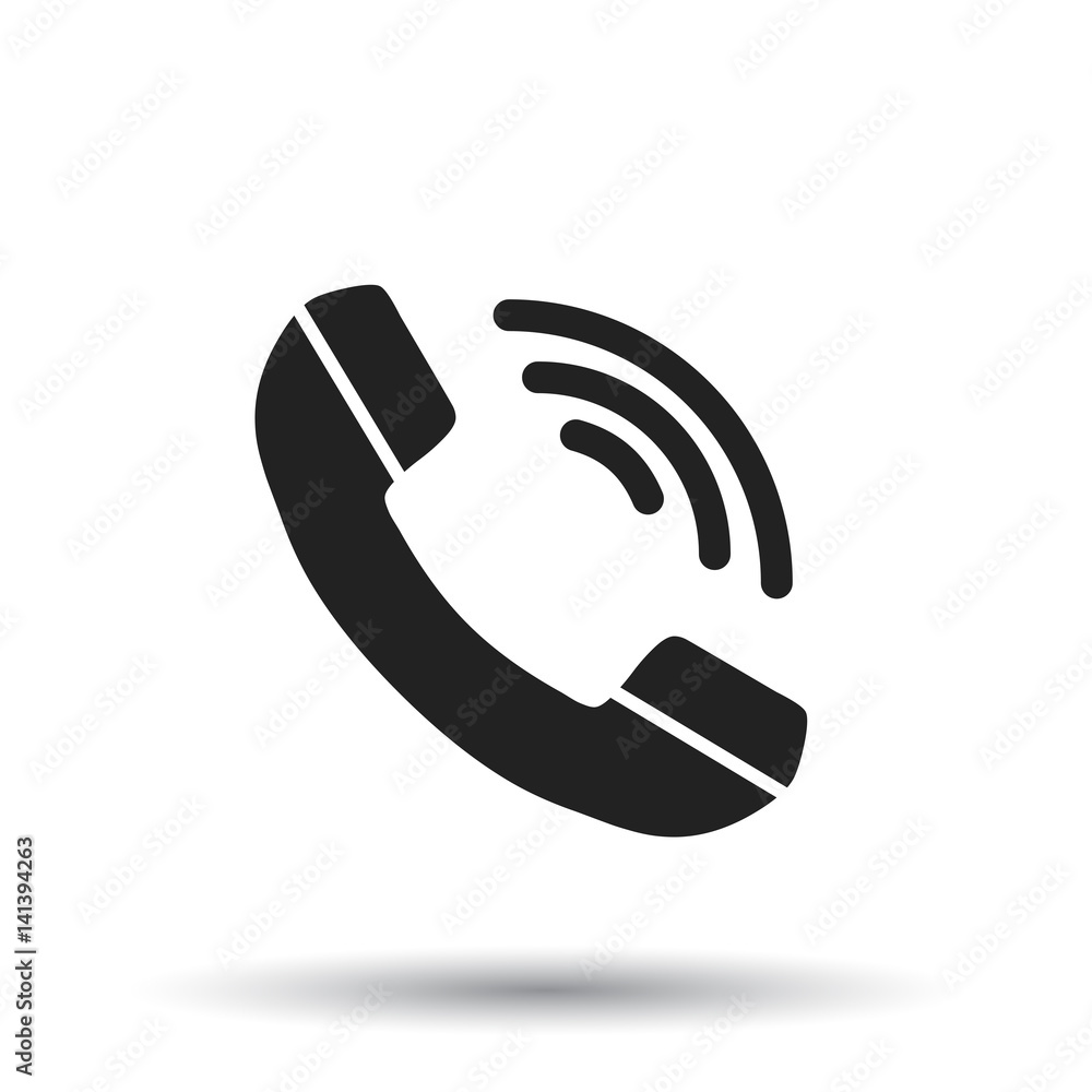 Phone icon. Flat vector illustration. Phone sign symbol with shadow on white background. Phone icon. Flat vector illustration. Phone sign symbol with shadow on white background.