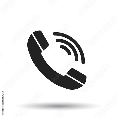 Phone icon. Flat vector illustration. Phone sign symbol with shadow on white background.