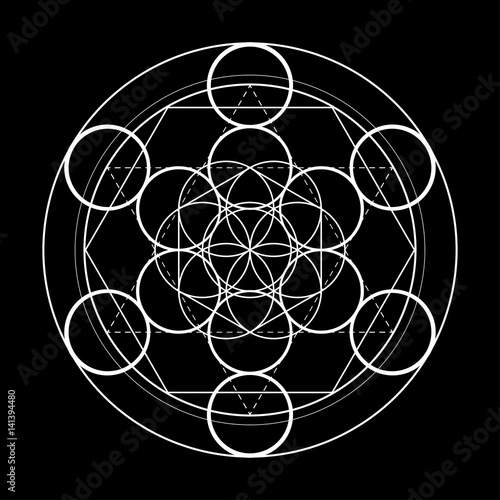 sacred geometry symbol. Metatrons cube on black background vector illustration