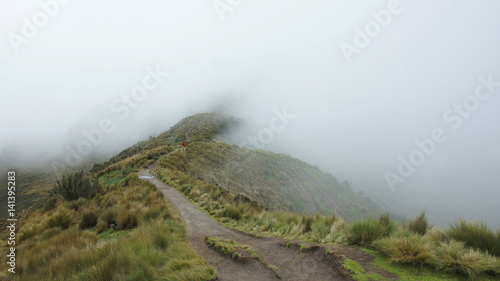 A cloudy day on the trail that leads to the summit of the Rucu Pichincha volcano near the city of Quito. With copy space
