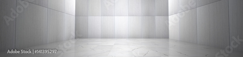 Empty Room With Marble Floor and Metallic Wall Panels