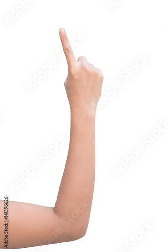 right back hand a woman on top view show up, the number one, forefinger, index finger, raise, count, isolated on white background