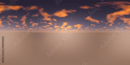 360VR Video. Panoramic sky and clouds at sunset. Time lapse, loop able.