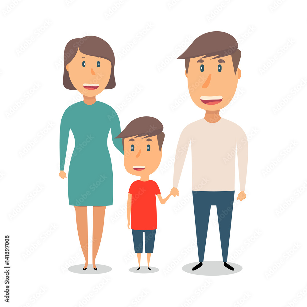 Happy family on white background. Father, mother and son together