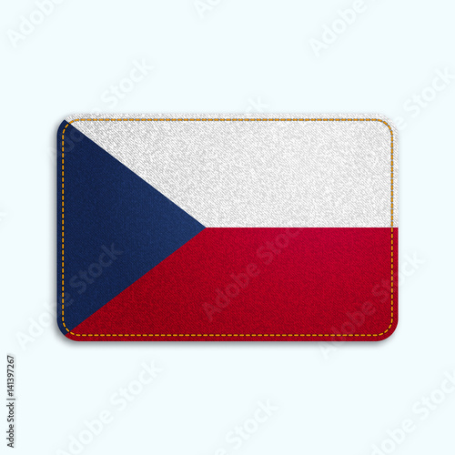 National flag of Czech republic with denim texture and orange seam. Realistic image of a tissue made in vector illustration.