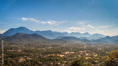 view on the top of Phusi mountain and blue sky at Luang Prabang, Laos photo