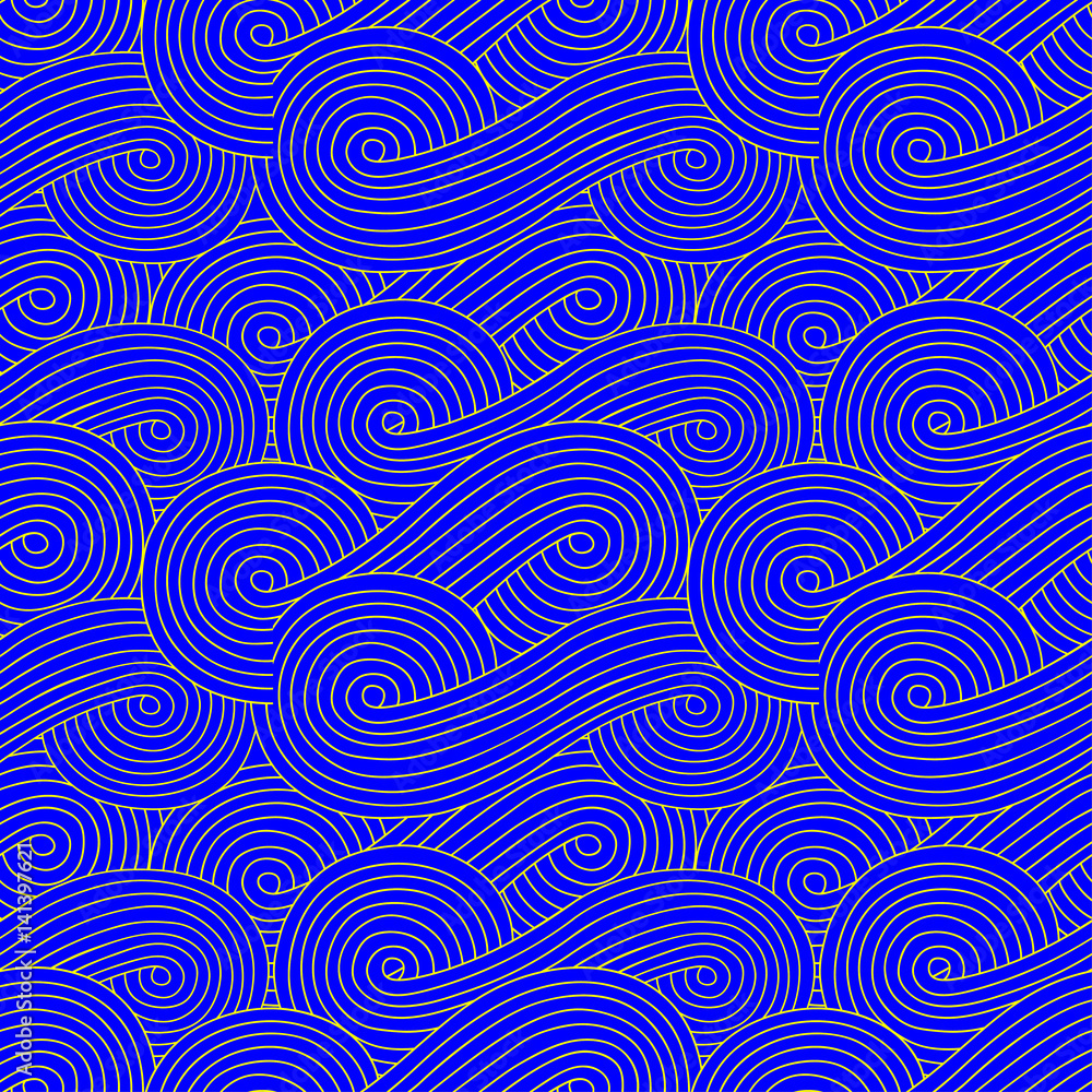 Abstract vector wave background of doodle hand drawn lines. Colorful floral pattern.