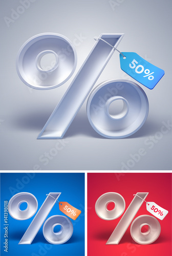 3d percentage symbol with tag on it on different backgrounds