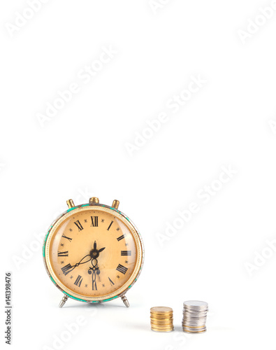 Clock with coins isolated