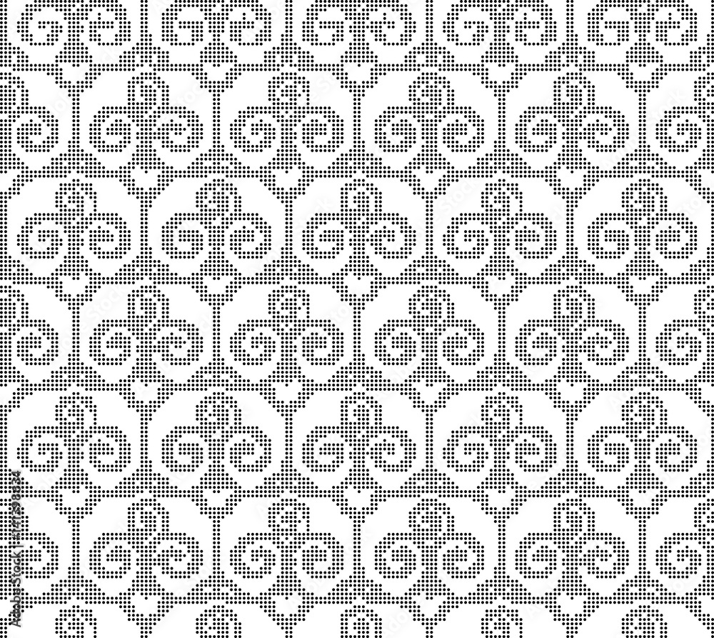 Halftone round black seamless background trefoil curve spiral cross frame Halftone round black seamless background trefoil curve spiral cross frame
