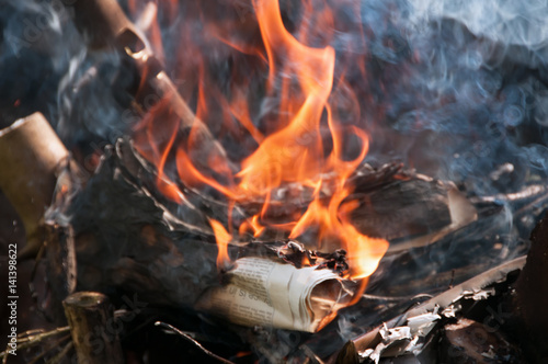 Fire burning the household rubbish in a controlled manner 
