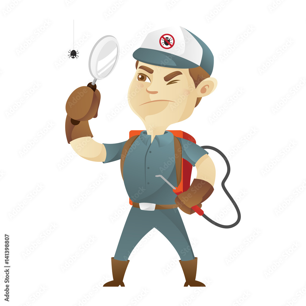 Pest control service holding magnifying glass Stock Vector Adobe Stock