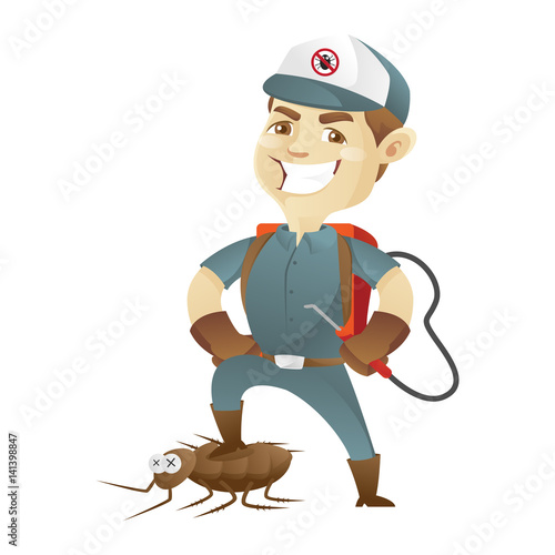 Pest control service killing cockroach