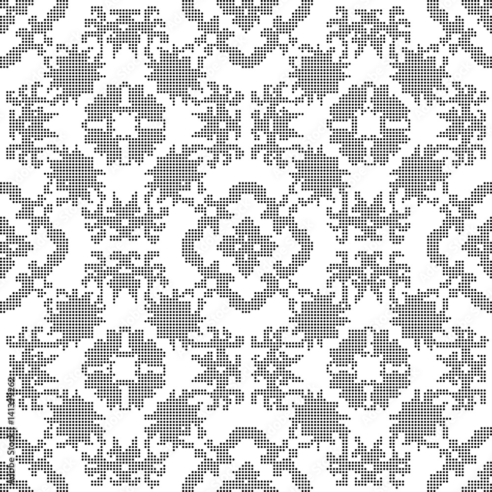 Fototapeta premium Halftone round black seamless background curve cross vine flower