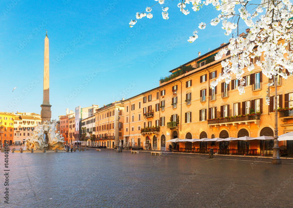 view of famous Piazza Navona in Rome at spring day, Italy