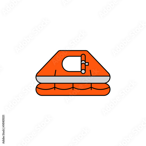 Flat vector icon Life raft in cartoon style isolated on white background. Orange rescue Life raft equipment for rescue of drowning
