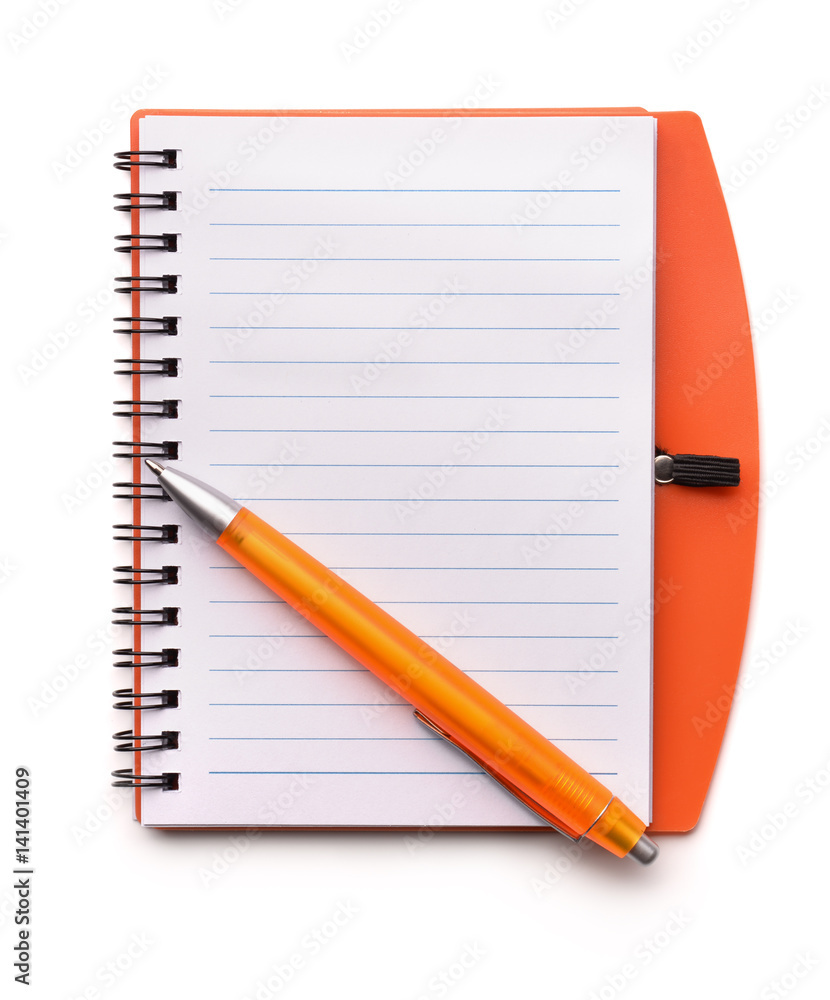 Top view of open blank notebook and pen Top view of open blank notebook and pen