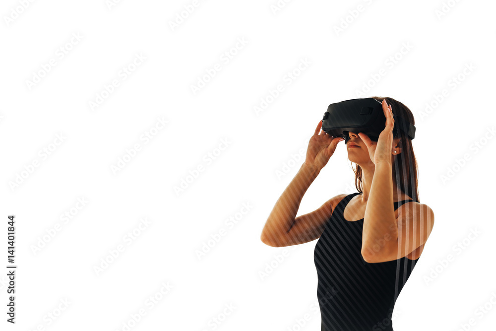 Woman with glasses of virtual reality. Future technology concept. Modern imaging technology. Woman with glasses of virtual reality. Future technology concept. Modern imaging technology.