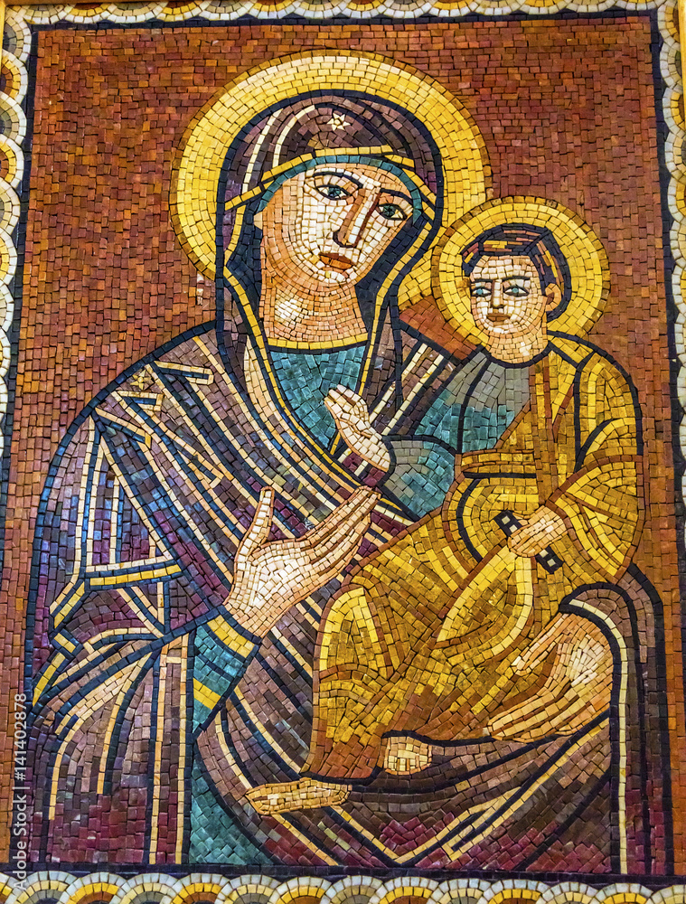 Baby Jesus Christ Mary Mosaic Saint George's Church Madaba Jordan