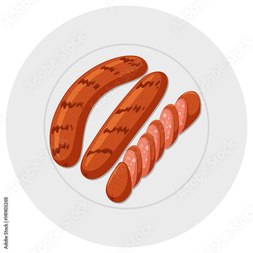 Grilled sausages on round plate