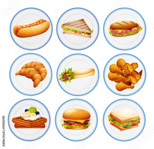 Different types of food on plates