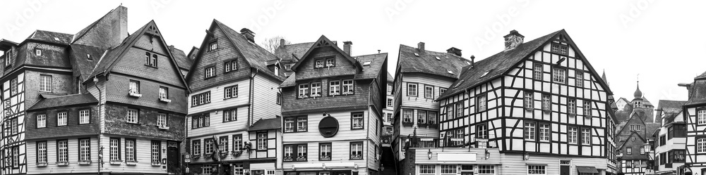 monschau historic city in germany high definition panorama black and white