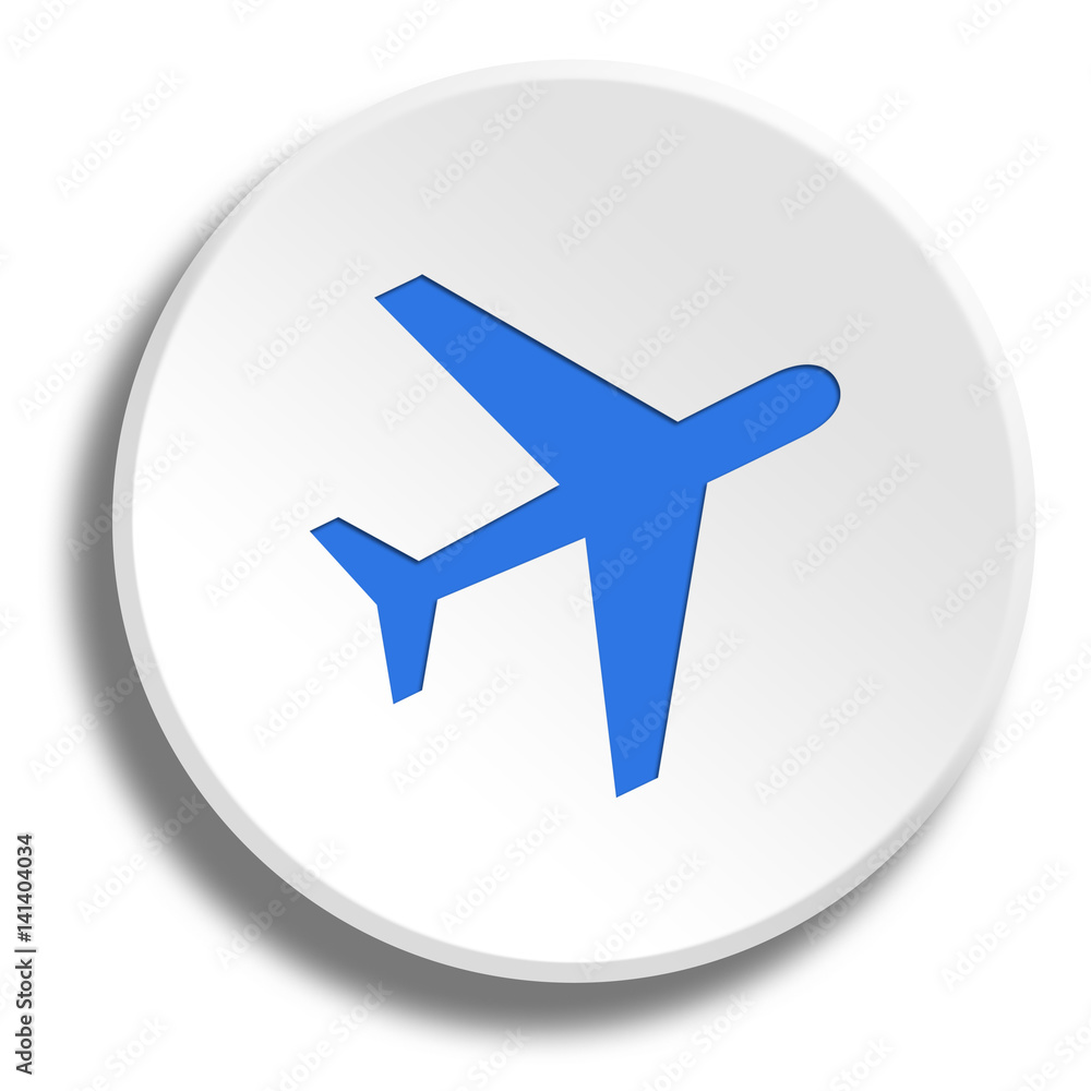 Blue aircraft in round white button with shadow Blue aircraft in round white button with shadow