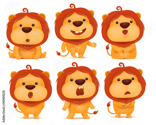 Fototapeta Naklejka Na Ścianę i Meble -  set of emoji lion cartoon character