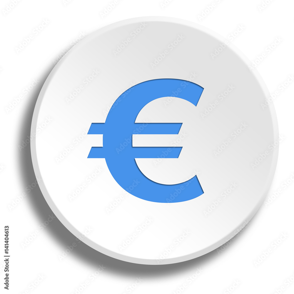 Blue euros in round white button with shadow Blue euros in round white button with shadow