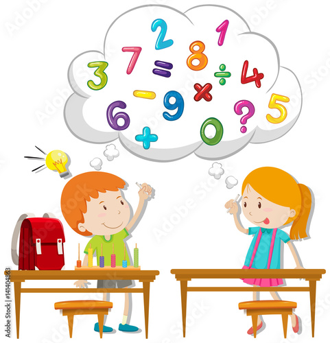 Two kids calculating in classroom