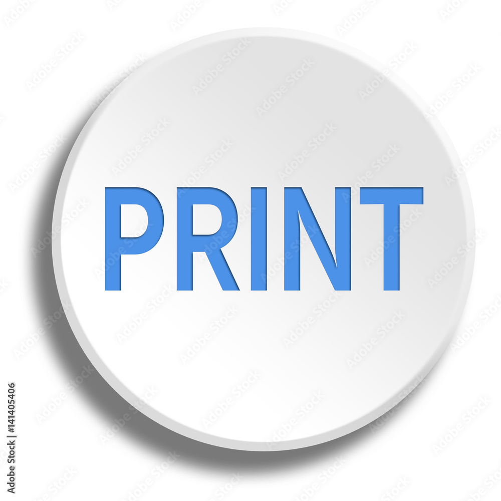 Blue print in round white button with shadow Blue print in round white button with shadow