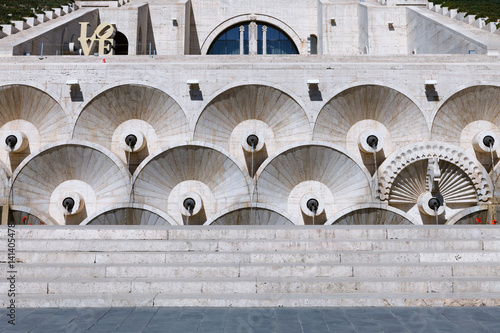 Front view of Cascade fountain stair stylized with wine bottles in Yerevan, Armenia photo