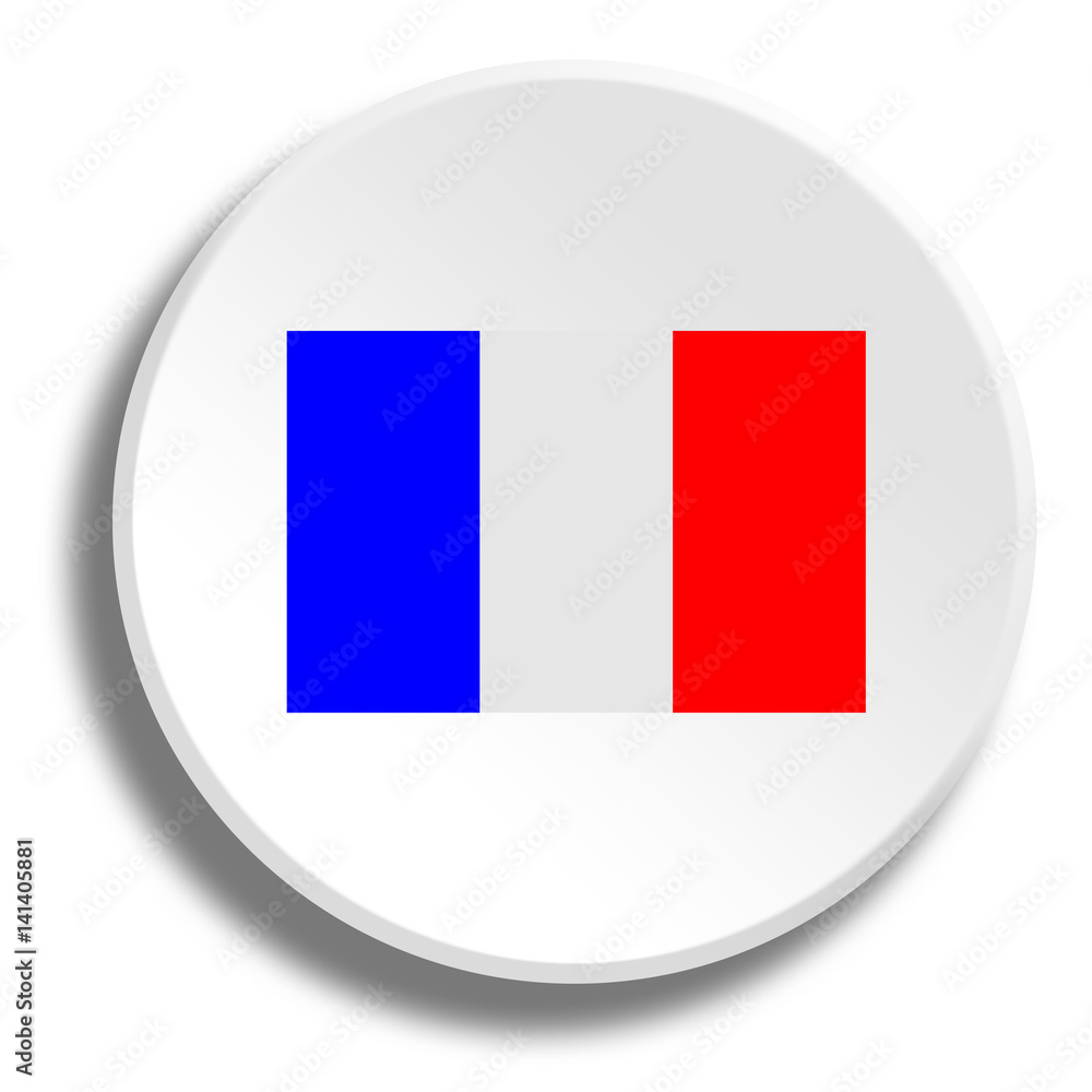 French flag in round white button with shadow