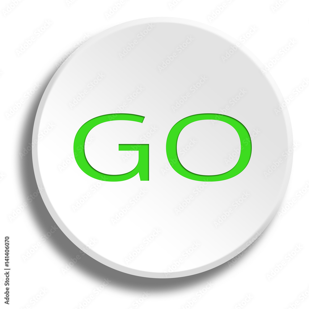 Green GO in round white button with shadow Green GO in round white button with shadow