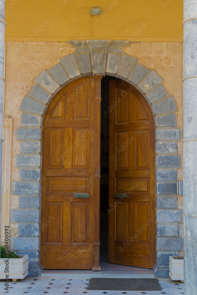 Rethymno, Greece - August  4, 2016:  Entrance to the Prefecture of Rethymno.