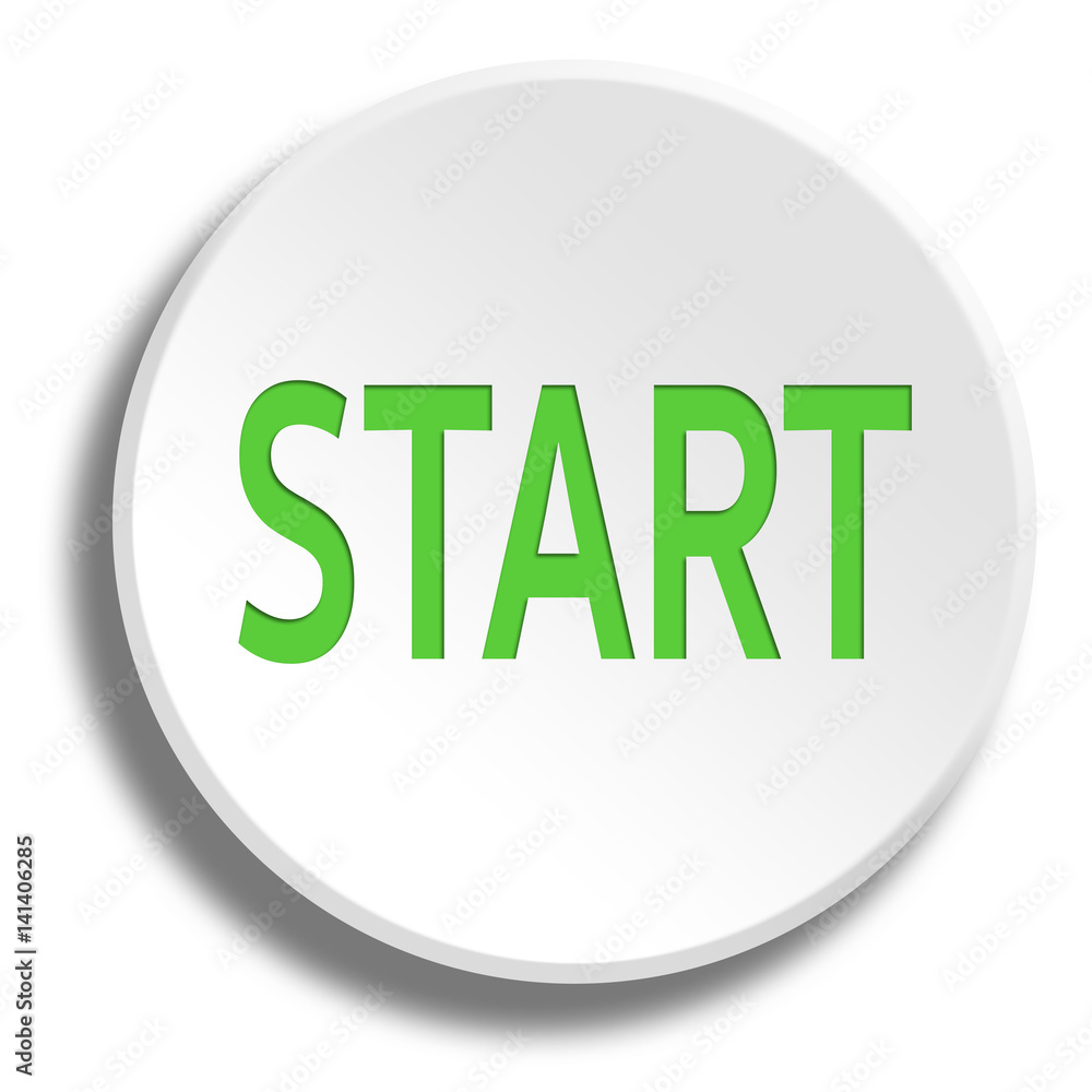 Green start in round white button with shadow Green start in round white button with shadow