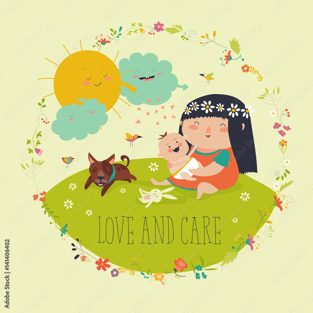 Obraz premium Beautiful young mother hugging little toddler