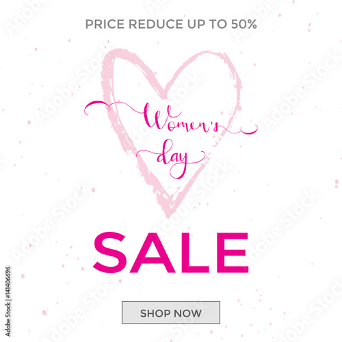 Discount greeting card design - International Happy Women's Day. 8 March holiday background with lettering. Trendy design template for advertising and sale promotion. Vector illustration.