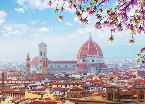 Valokuvatapetti cityline with cathedral church Santa Maria del Fiore at spring day, Florence, It