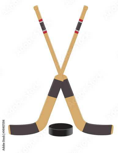 goalie hockey sticks crossed with puck isolated on a white background