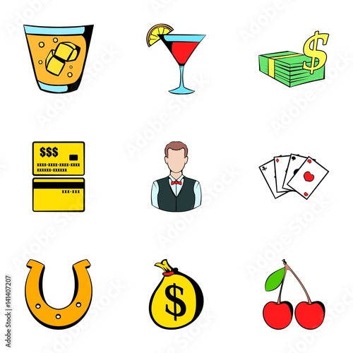 Croupier icons set, cartoon style