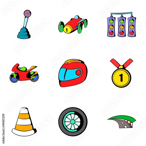 Track icons set, cartoon style