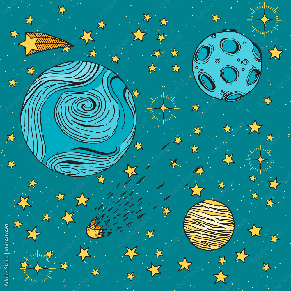 Colorful Vector Hand Drawn Doodle Cartoon Space Illustration Night Sky colorful-vector-hand-drawn-doodle-cartoon-space-illustration-night-sky