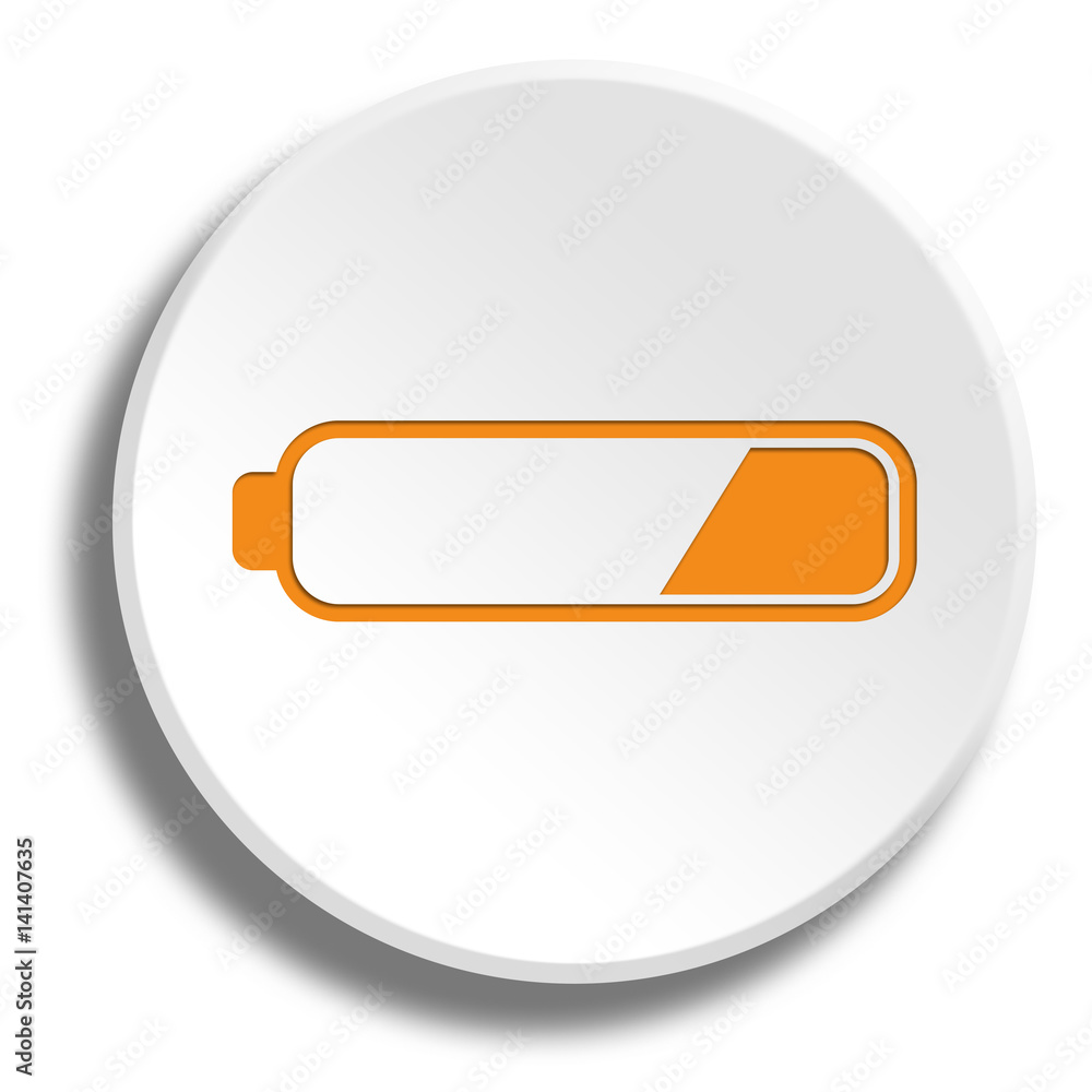 Orange low battery in round white button with shadow Orange low battery in round white button with shadow