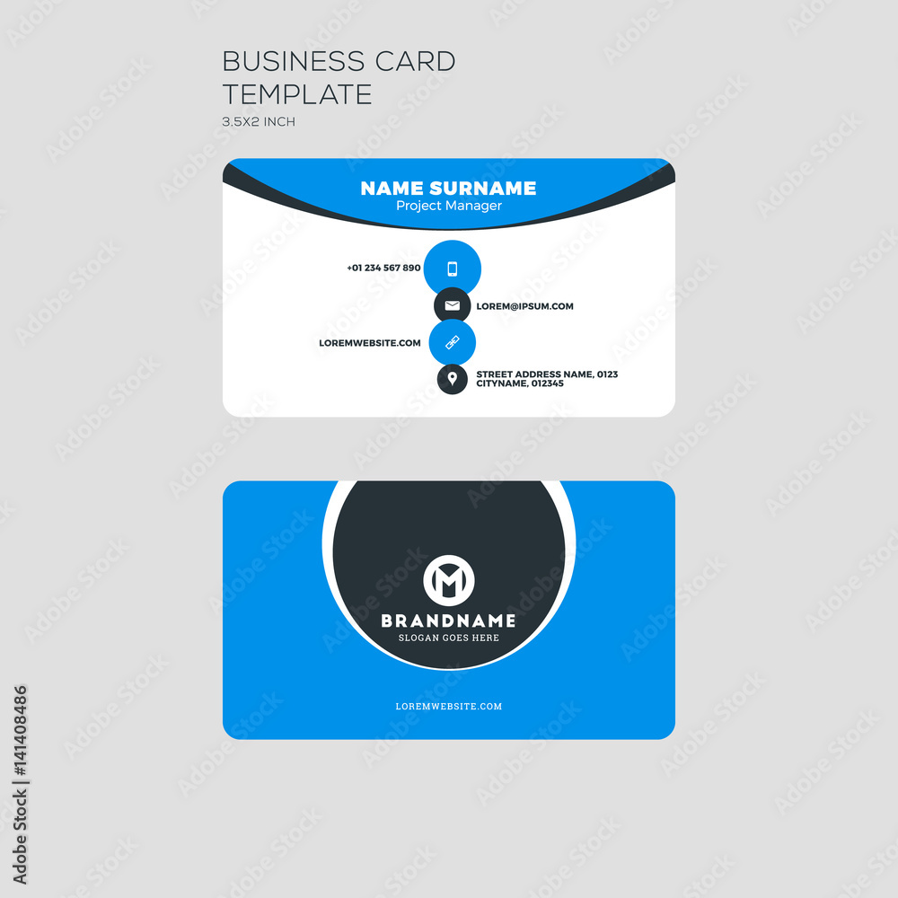 Corporate business card print template. Personal visiting card with company logo. Clean flat stationery design. Vector Illustration Corporate business card print template. Personal visiting card with company logo. Clean flat stationery design. Vector Illustration
