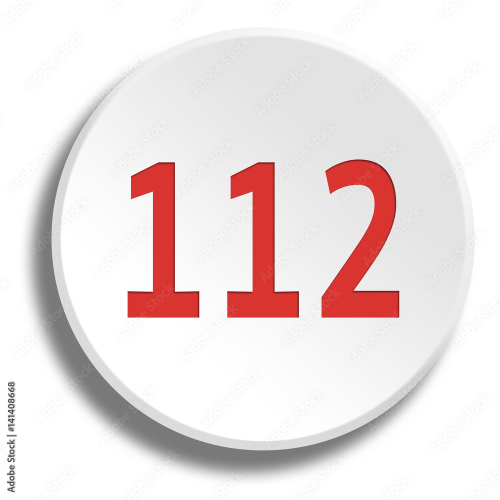 Red 112 in round white button with shadow Red 112 in round white button with shadow