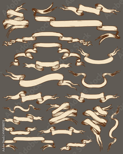 Big vector set of different hand drawn ribbons and bands.