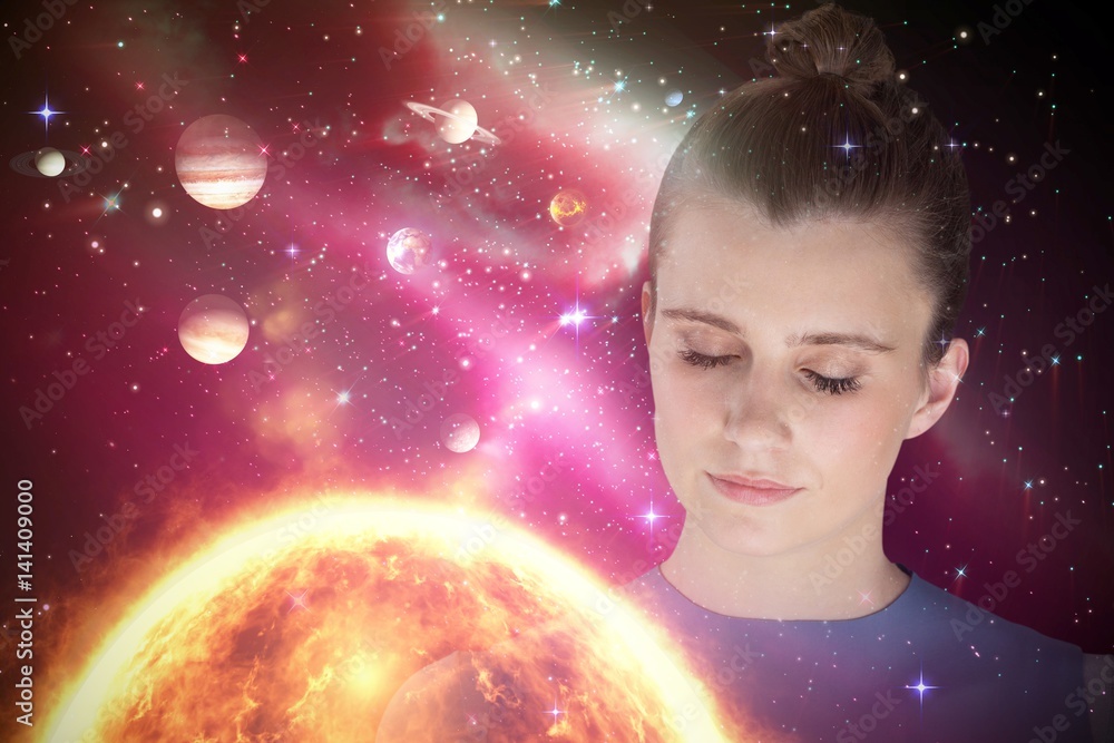 Composite image of close up of beautiful woman meditating 3d Composite image of close up of beautiful woman meditating 3d